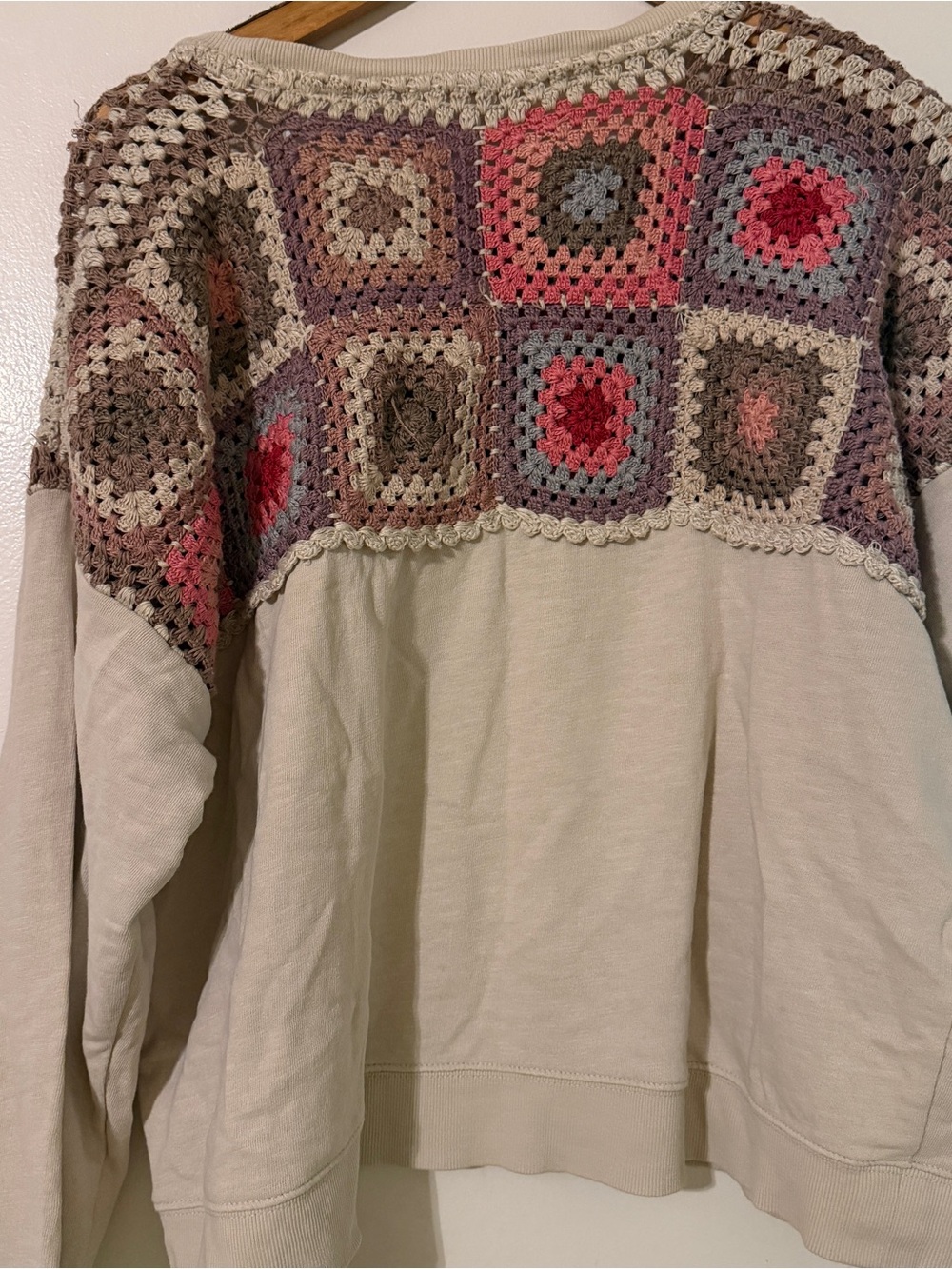 Lucky Brand Crochet Yoke Pullover Granny Square Woven L Boho - Picture 6 of 12